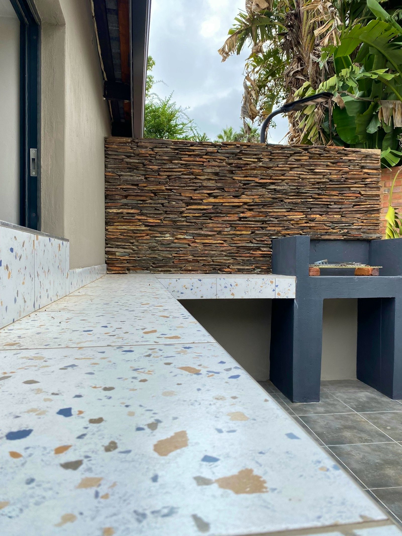 Outdoor terrazzo seating area